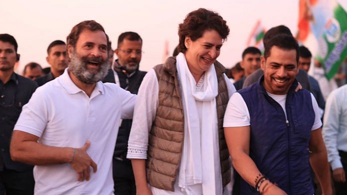 Rahul Gandhi, Priyanka Gandhi Vadra and Robert Vadra at Bharat Jodo Yatra on 24 November 2022 | Photo: Twitter/@BharatJodo