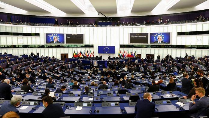 General view of the plenary room as the EU Parliament holds a ceremony to pay tribute to late European Parliament President David Sassoli, in Strasbourg, France | Reuters/Gonzalo Fuentes