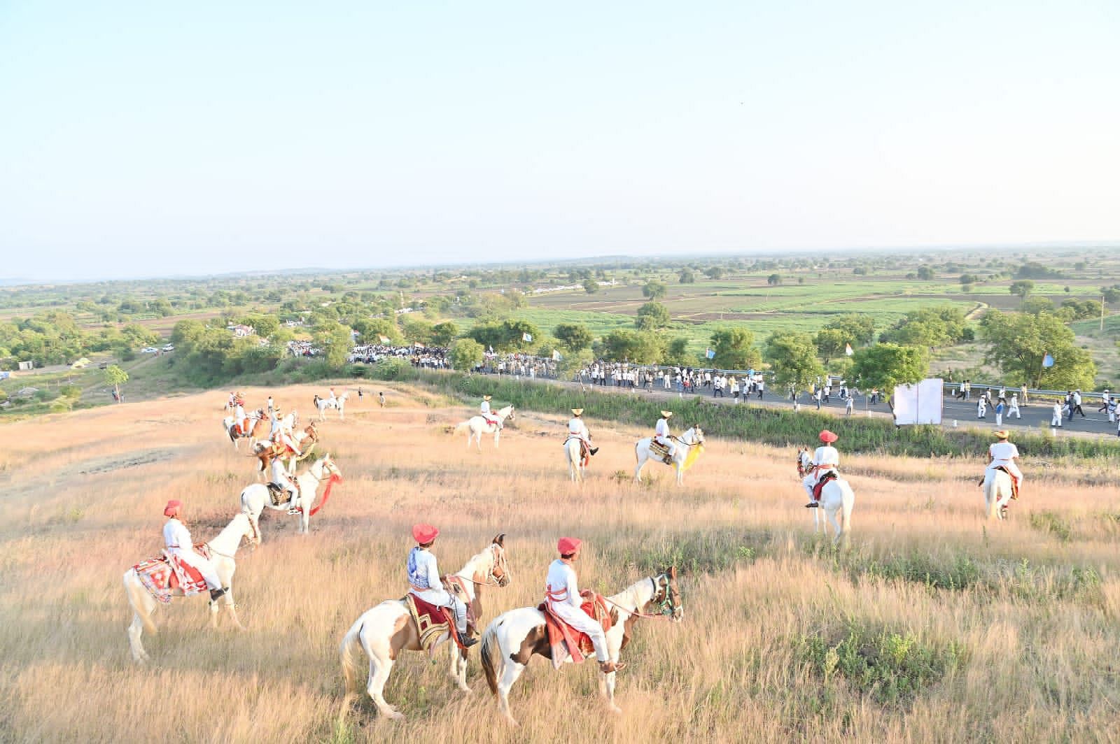 Vilas Patil and his fellow horsemen waiting for Rahul Gandhi dressed up like Shivaji's soldiers | Purva Chitnis