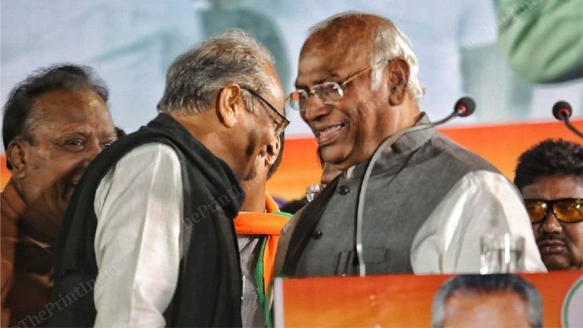 Kharge (2) Rajasthan CM Ashok Gehlot and Congress President Mallikarjun Kharge at the rally in Bapunagar | Photo: Praveen Jain | ThePrint