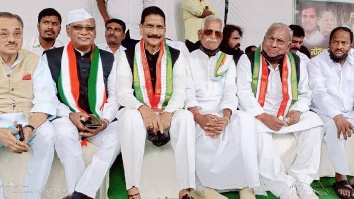 Marri Shashidhar Reddy (third from left) at a protest by the Telangana Congress | Twitter | @MSReddyOfficial