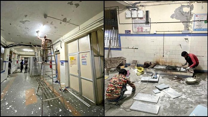 Workers renovating the government hospital at Morbi in Gujarat ahead of Prime Minister Narendra Modi’s visit to the facility | Image via Twitter/@AamAadmiParty