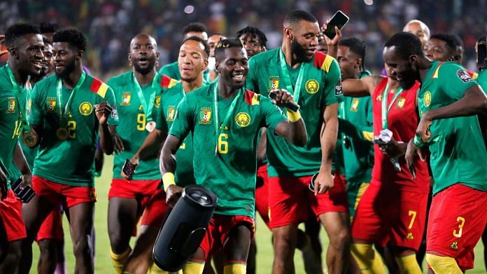 File photo of Africa Cup of Nations - Third Place Playoff Match - Burkina Faso v Cameroon - Ahmadou Ahidjo Stadium, Yaounde, Cameroon - 5 February, 2022 Cameroon players celebrate after finishing in third place | Reuters