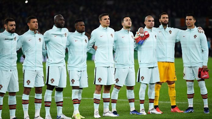 File photo of World Cup - UEFA Qualifiers - Group A - Republic of Ireland v Portugal - Aviva Stadium, Dublin, Republic of Ireland - 11 November, 2021 Portugal players line up before the match | Reuters