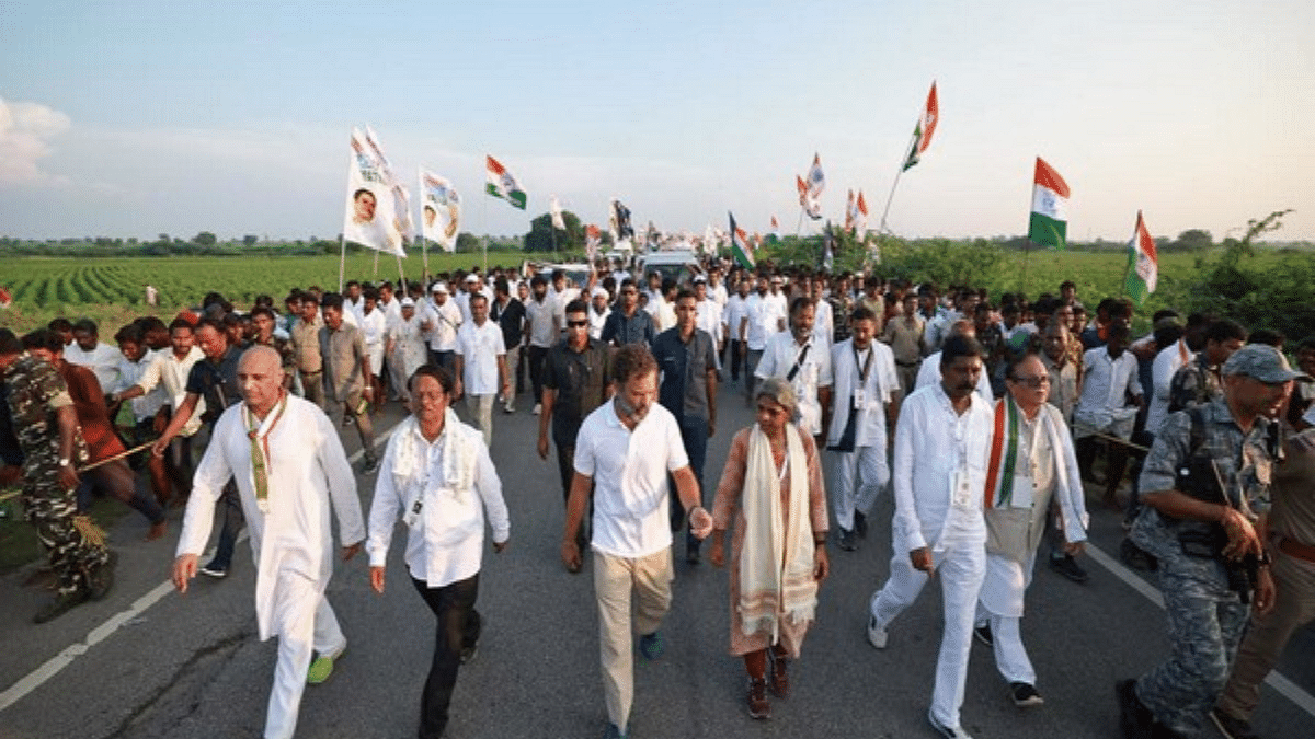 Congress' Bharat Jodo Yatra in Andhra Pradesh (Photo/ANI) Congress' Bharat Jodo Yatra in Andhra Pradesh (Photo/ANI)