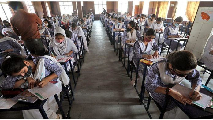 File photo of students appearing for their State Board of School Education (JKBOSE) 12th examinations at Shiksha Niketan school, in Jammu on 31 March, 2022 | ANI