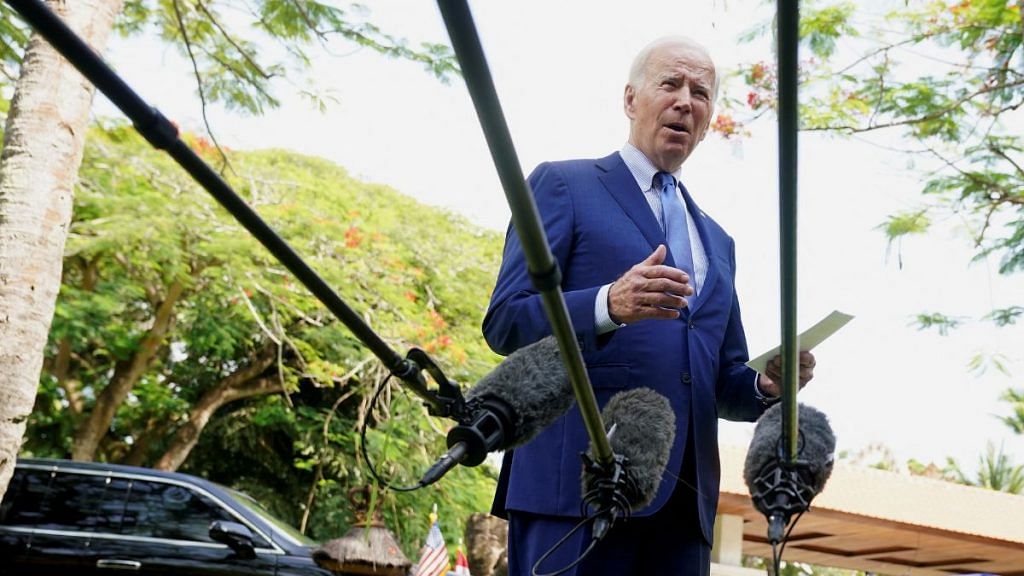 US President Joe Biden speaks to the media after an alleged Russian missile blast in Poland, in Bali, Indonesia, 16 November, 2022 | Reuters