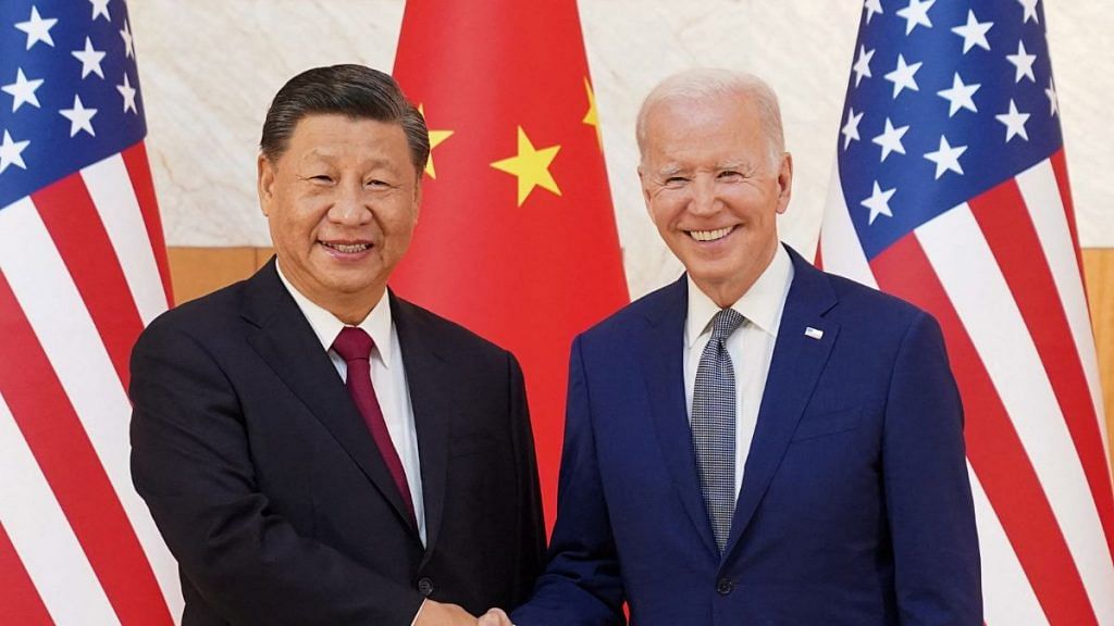 Representational image | US President Joe Biden shakes hands with Chinese President Xi Jinping as they meet on the sidelines of the G20 leaders' summit in Bali, Indonesia,14 November, 2022 | Reuters