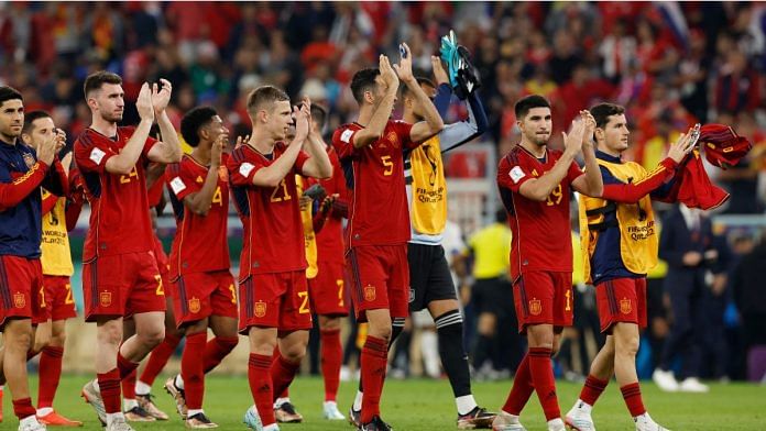 Spain players applaud fans after the match in Spain v Costa Rica at Al Thumama Stadium, Doha, Qatar, 23 November, 2022 | Reuters