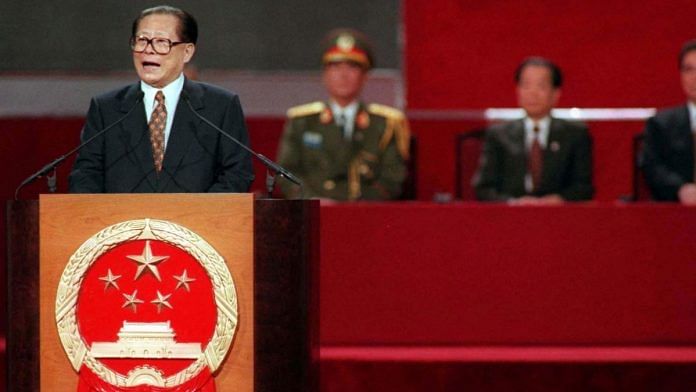 File photo of Chinese President Jiang Zemin delivering his speech during the handover ceremony in Hong Kong at midnight on 1 July, 1997 | Reuters