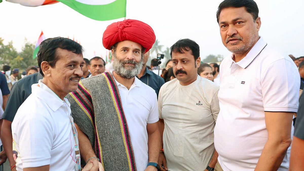 Congress leader Rahul Gandhi with Maharashtra party president Nana Patola and a padayatri during the Bharat Jodo Yatra in Nanded Friday | ANI