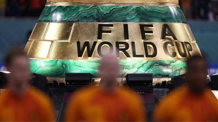 General view as the replica trophy reads FIFA World Cup at Khalifa International Stadium, Doha, Qatar on November 25, 2022 | Reuters
