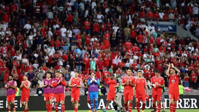 File photo of UEFA Nations League - Group B - Switzerland v Portugal - Stade de Geneve, Lancy near Geneva, Switzerland - 12 June, 2022 Switzerland players celebrate after the match | Reuters