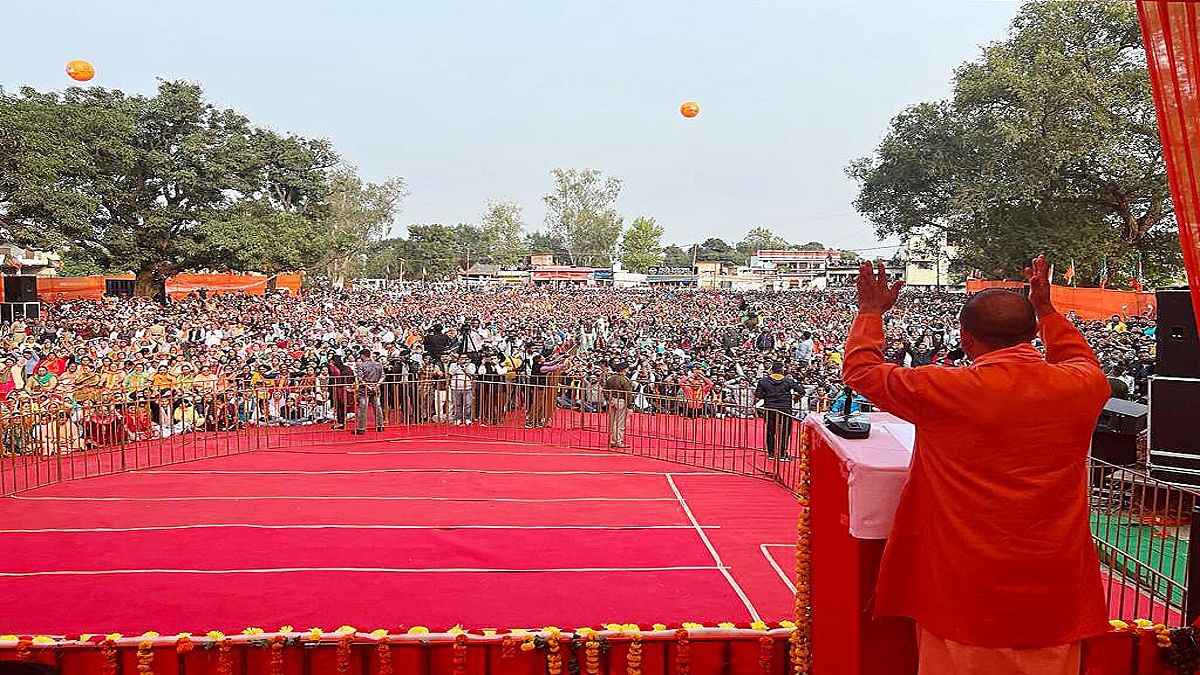 Uttar Pradesh Chief Minister Yogi Adityanath addresses a poll rally at Gagret in Una, Himachal Pradesh on November 10. | ANI