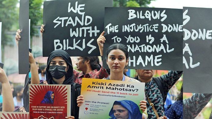 Members and volunteers of various organisations stage a protest at against the release of 11 convicts in the gang rape case of Bilkis Bano in Bengaluru | ANI file photo