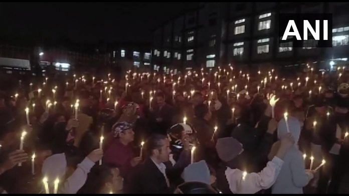 A candlelight vigil was held in Shillong to protest against the violence on the Assam-Meghalaya border on 22 November | Twitter/@ANI