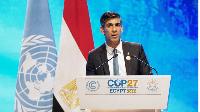 British Prime Minister Rishi Sunak addresses delegates during the COP27 summit in Egypt | Reuters Photo/Stefan Rousseau