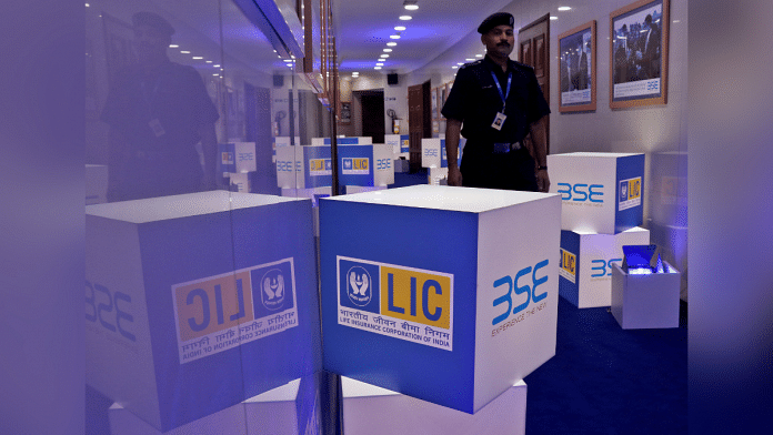 Representational image of LIC logo inside the BSE building in Mumbai | Reuters File Photo /Niharika Kulkarni