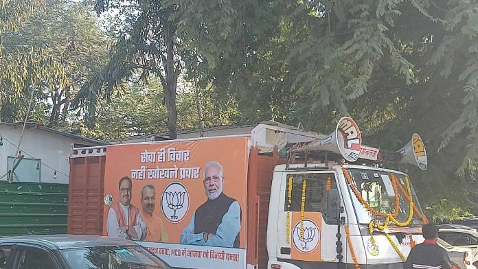 Modi's photo on a truck during Sunday's roadshow | Photo: Unnati Sharma | ThePrint