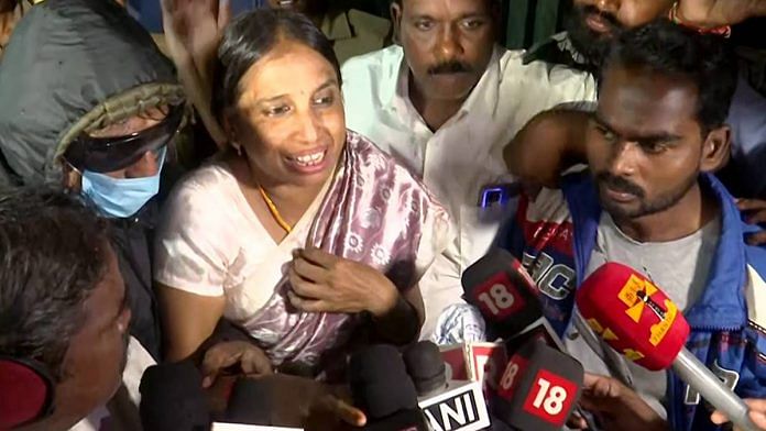 Nalini Sriharan, one of the 6 convicts whose sentences were remitted, speaks to the media after her release from Vellore jail | ANI