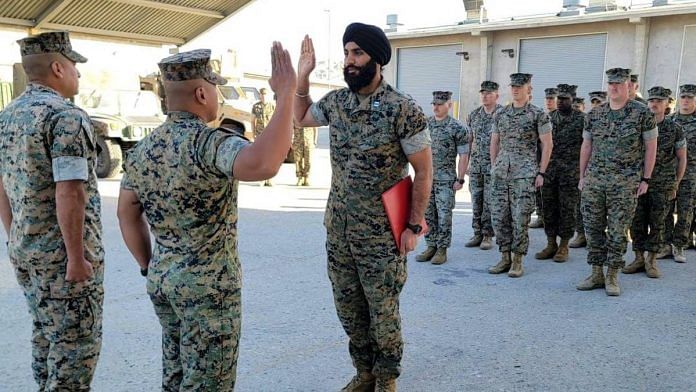 Sukhbir Singh Toor being promoted to Captain| Photo: Twitter | @sikhcoalition