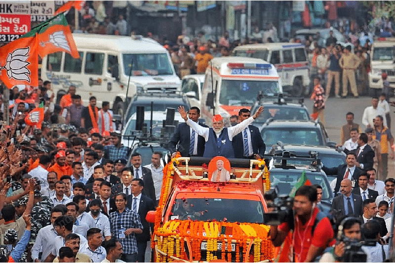 PM Modi during roadshow in Ahmedabad | Photo: Praveen Jain | ThePrint