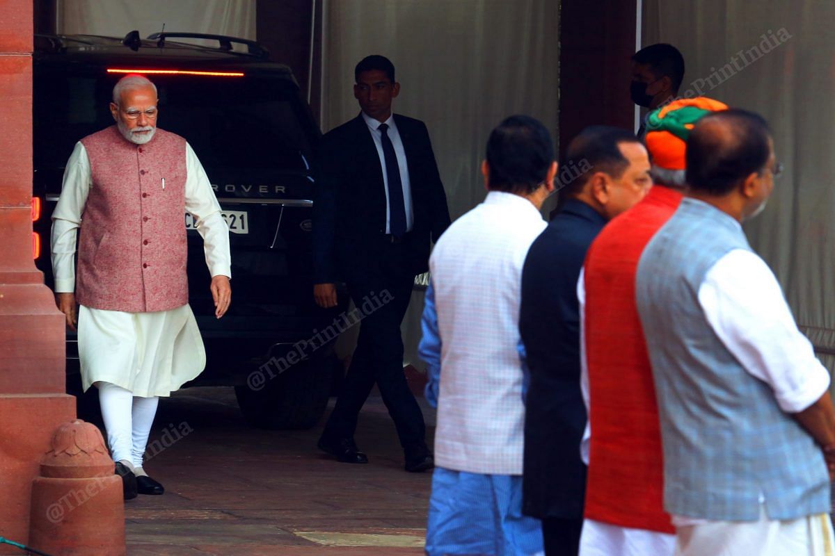 PM Modi arrives at the Parliament | Photo: Praveen Jain | ThePrint