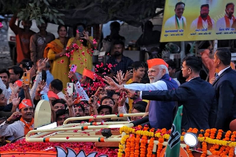 Modi during roadshow Thursday | Photo: Praveen Jain | ThePrint