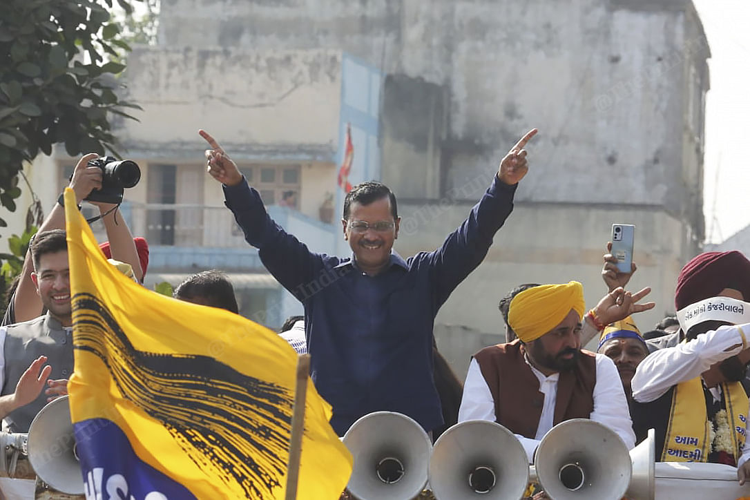 CM Arvind Kejriwal during the roadshow in Ahmedabad | Photo: Praveen Jain | ThePrint