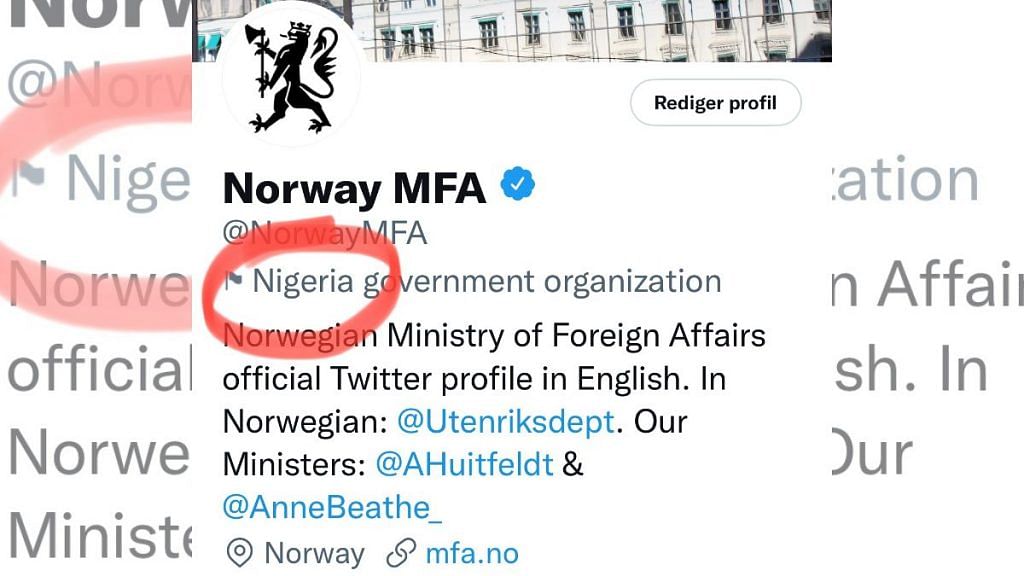 A screenshot of the error posted by the Norwegian foreign ministry | Twitter/@NorwayMFA