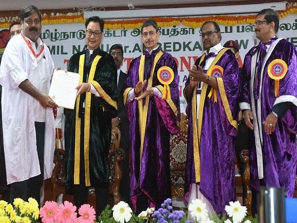 Kumar Rajendran, Chairman of Dr MGR-Janaki College of Arts and Science for Women received Doctorate Degree from the Union Minister for Law and Justice Kiren Rijiju