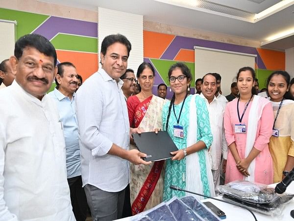 Telangana Minister KTR distributes laptops to IIIT Basara students