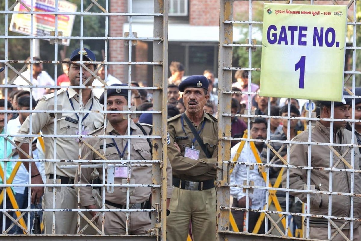 Gates of a counting station in Ahmedabad being closed | Photo: Praveen Jain | ThePrint