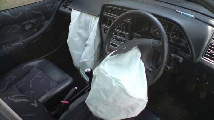 The driver and passenger front airbags, after being deployed | Wikipedia