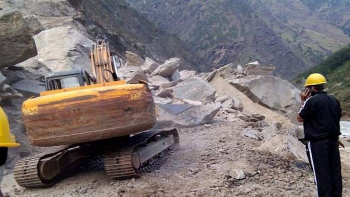 Fil photo of mountainsides being blasted off and cleared to make way for the Char Dham highway | PTI