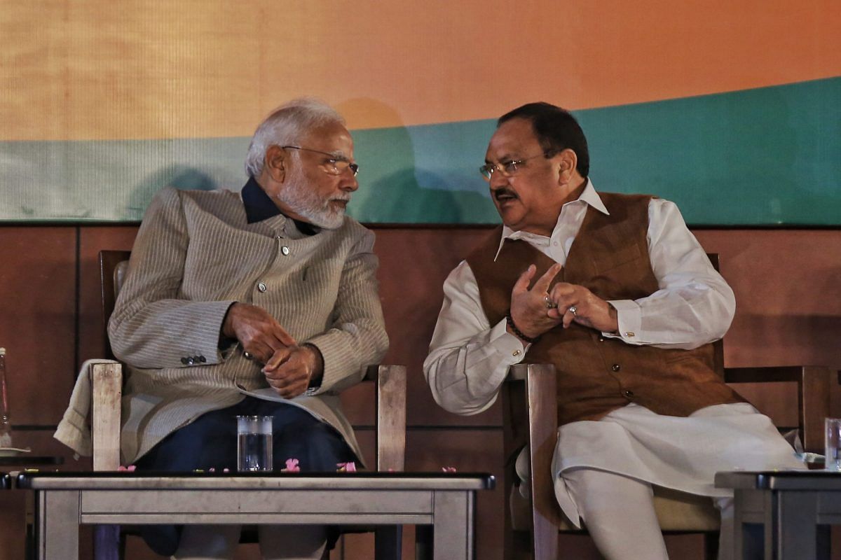 The Prime Minister and BJP president J.P. Nadda in conversation | Photo: Suraj Singh Bisht | ThePrint