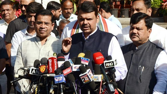 Maharashtra Deputy Chief Minister Devendra Fadnavis addresses the press outside the Legislative Assembly in Nagpur on Monday | ANI