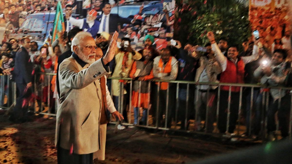 FM Prime Minister Narendra Modi arrives at the BJP headquarters in New Delhi | Photo: Suraj Singh Bisht | ThePrint