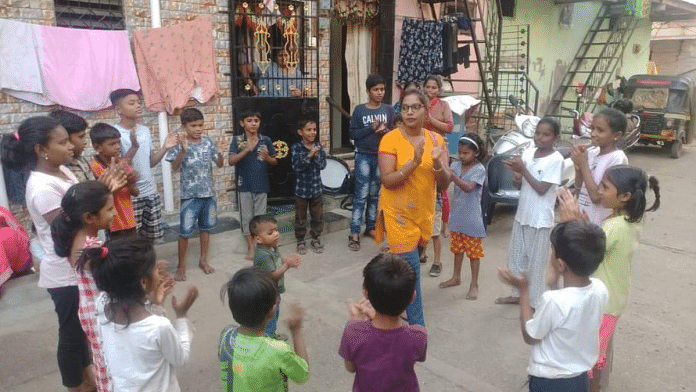 Shital Bhandare teaching constitutional values to children through a street play | Purva Chitnis/ThePrint
