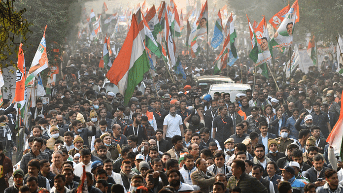 Rahul Gandhi in the Bharat Jodo Yatra in Delhi | Suraj Singh Bisht/ThePrint