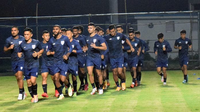 File photo of Indian football team during a practice session, at the Salt Lake Stadium, in Kolkata | ANI Photo
