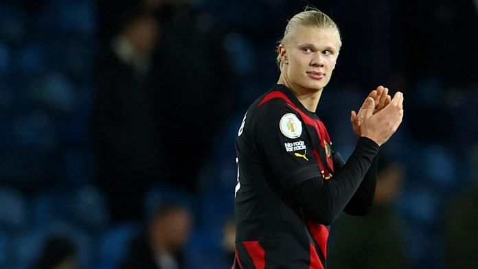 Manchester City's Erling Braut Haaland celebrates after the match | Reuters/Molly Darlington