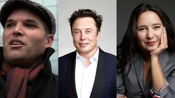 Matt Taibbi, Elon Musk and Bari Weiss (left to right) | Commons, Twitter @bariweiss
