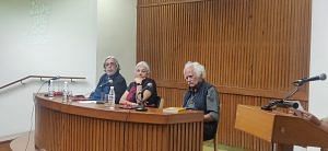 Saeed Mirza (L), Githa Hariharan (C) and Nachiket Patwardhan (R) at the launch event for 'I Know the Psychology of Rats' at Delhi's IIC on Saturday | Photo: Rama Lakshmi, ThePrint