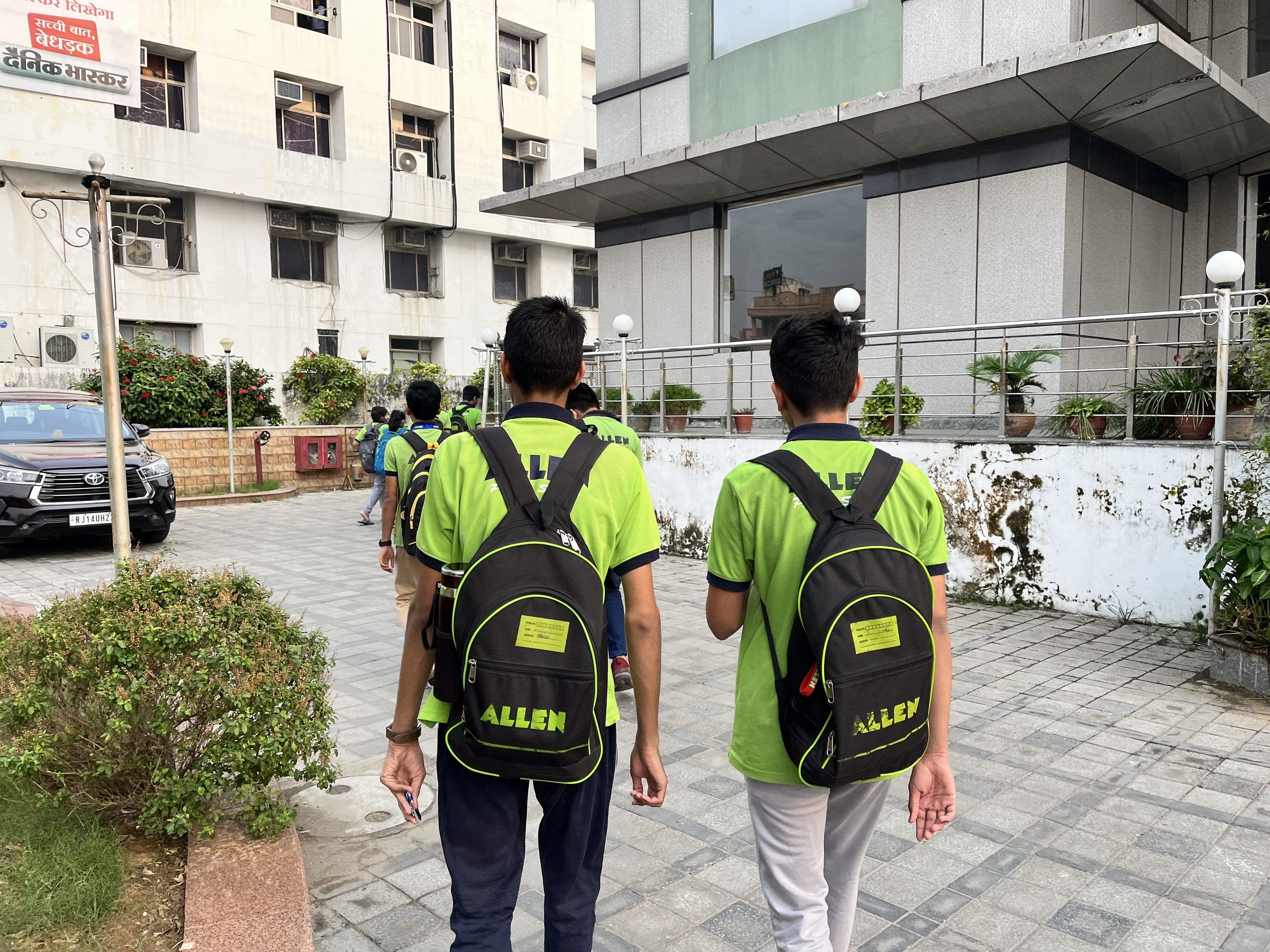 Two students heading towards their classes at 4 o'clock for the Allen coaching centre | Jyoti Yadav, ThePrint