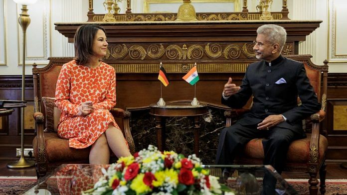 Germany foreign minister Annalena Baerbock with External Affairs Minister S. Jaishankar in New Delhi on Monday | Twitter | @ABaerbock