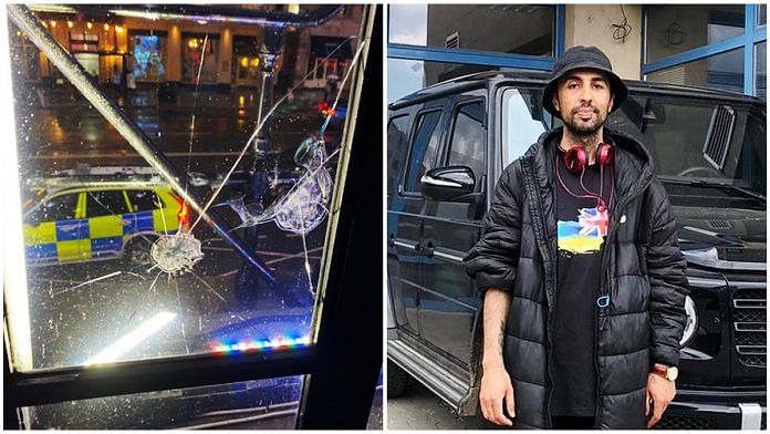 A damaged window of the Indian High Commission; file photo of Ankit Love | UK Crown Prosecution Service & ThePrint