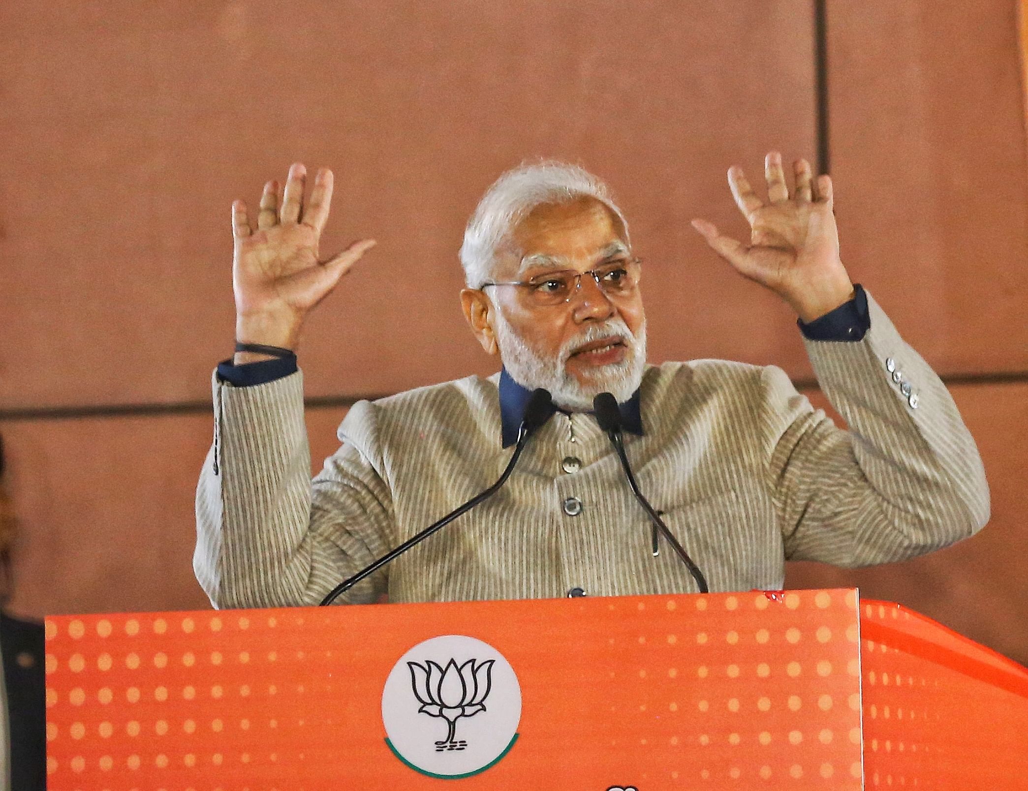 Modi addresses the gathering at the BJP headquarters | Photo: Manisha Mondal | ThePrint