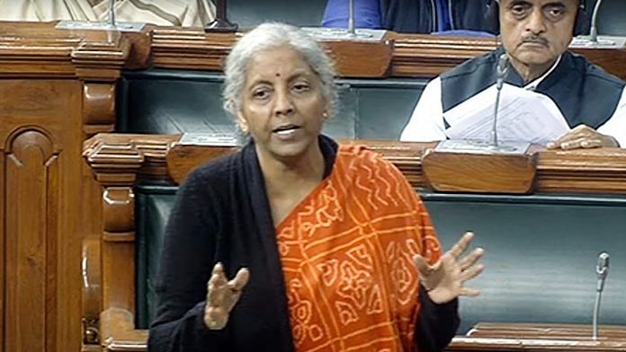 Union Finance Minister Nirmala Sitharaman in Lok Sabha| File photo: ANI Photo/Sansad TV