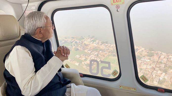 Bihar Chief Minister Nitish Kumar during an aerial survey in Patna | Photo: ANI